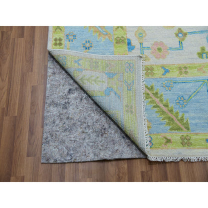 Oushak And Peshawar Wool Hand Knotted Rug Ivory Light Blue 10.1X14.0 -O079950