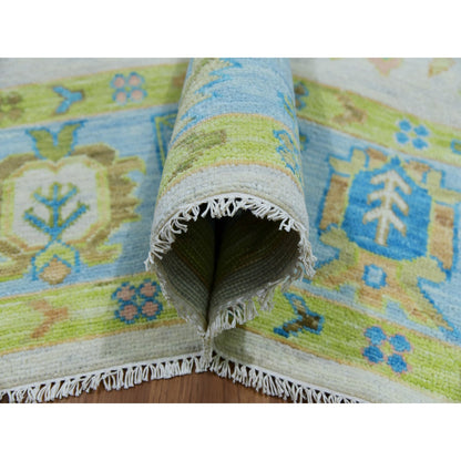 Oushak And Peshawar Wool Hand Knotted Rug Ivory Light Blue 10.1X14.0 -O079950