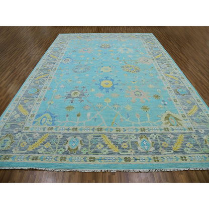 Oushak And Peshawar Wool Hand Knotted Rug Blue Gray 10.1X13.10 -O079953