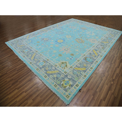 Oushak And Peshawar Wool Hand Knotted Rug Blue Gray 10.1X13.10 -O079953