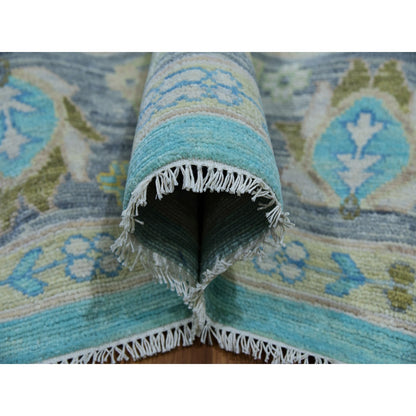 Oushak And Peshawar Wool Hand Knotted Rug Blue Gray 10.1X13.10 -O079953