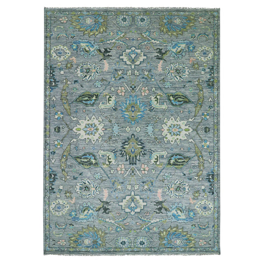 Oushak And Peshawar Wool Hand Knotted Rug Grey Gray 10.1X14.0 -O079954
