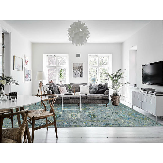 Oushak And Peshawar Wool Hand Knotted Rug Grey Gray 10.1X14.0 -O079954