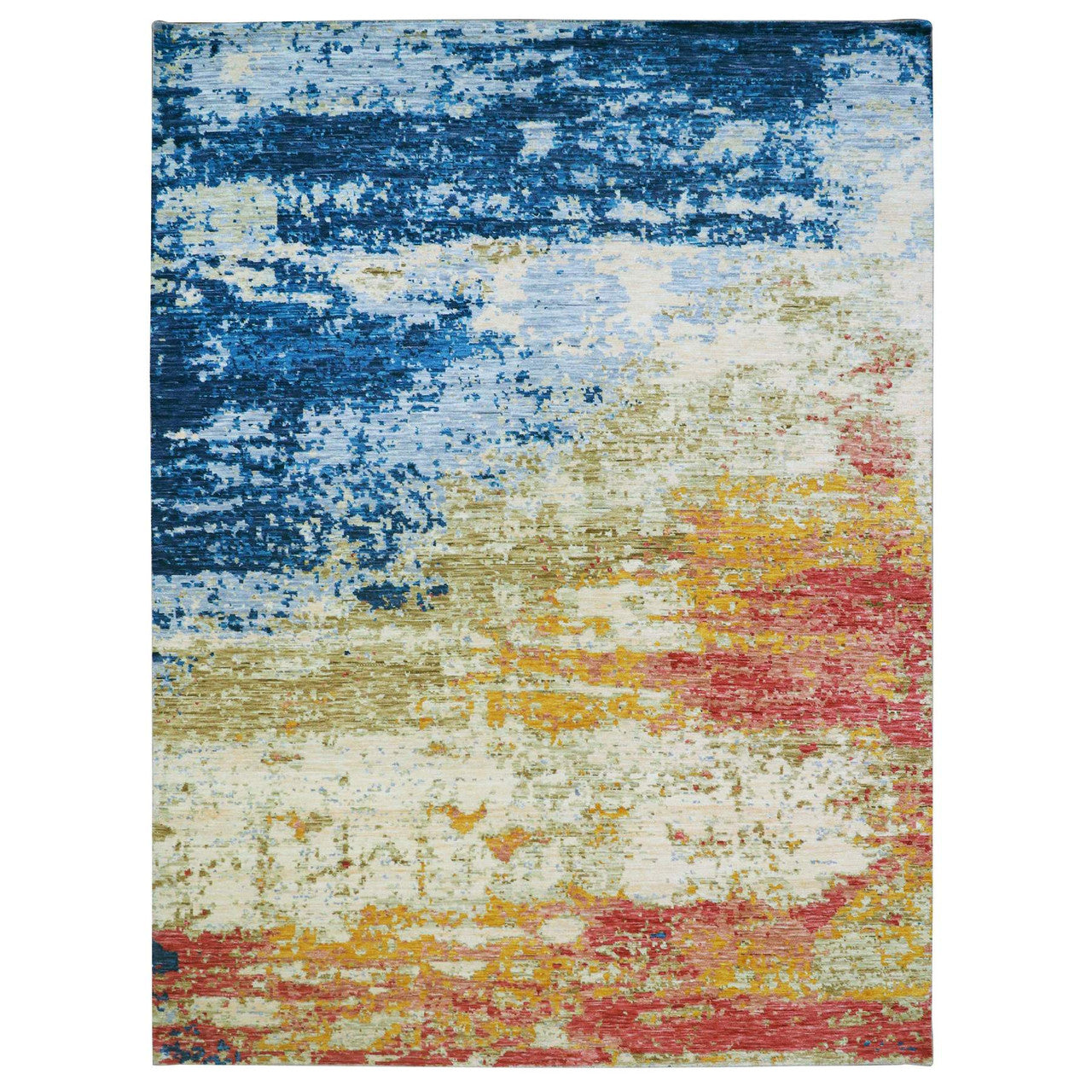Modern and Contemporary Wool Hand Knotted Rug Ivory No Border 10.3X13.9 -O079959