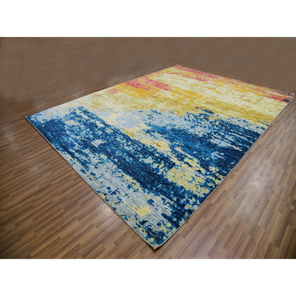 Modern and Contemporary Wool Hand Knotted Rug Ivory No Border 10.3X13.9 -O079959