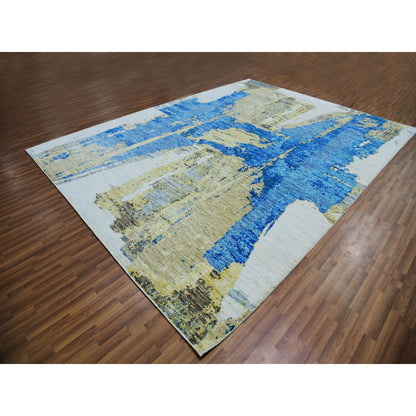 Modern and Contemporary Wool Hand Knotted Rug Ivory No Border 10.2X13.8 -O079962