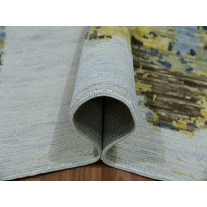 Modern and Contemporary Wool Hand Knotted Rug Ivory No Border 10.2X13.8 -O079962