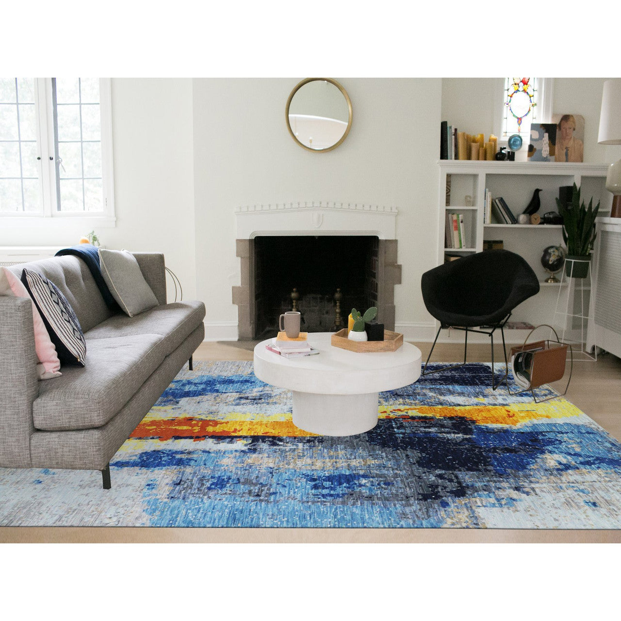 Modern and Contemporary Wool Hand Knotted Rug Grey No Border 10.0X13.9 -O079963