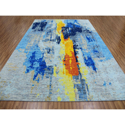 Modern and Contemporary Wool Hand Knotted Rug Grey No Border 10.0X13.9 -O079963