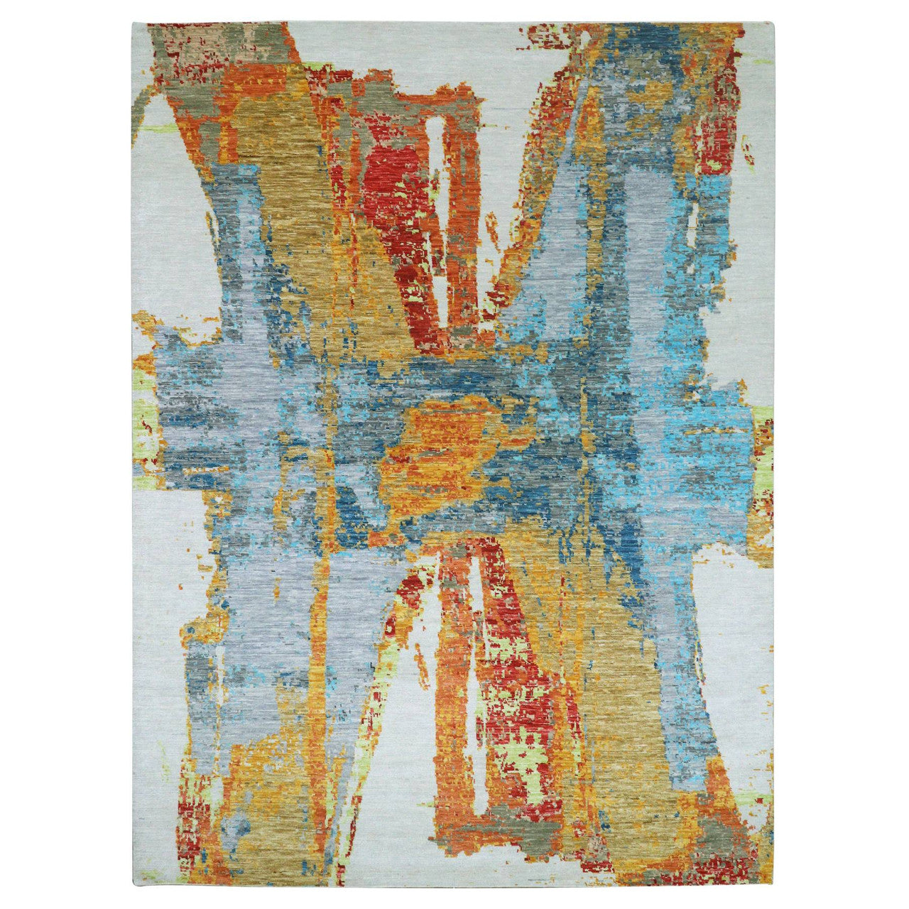 Modern and Contemporary Wool Hand Knotted Rug Ivory No Border 10.3X14.0 -O079964