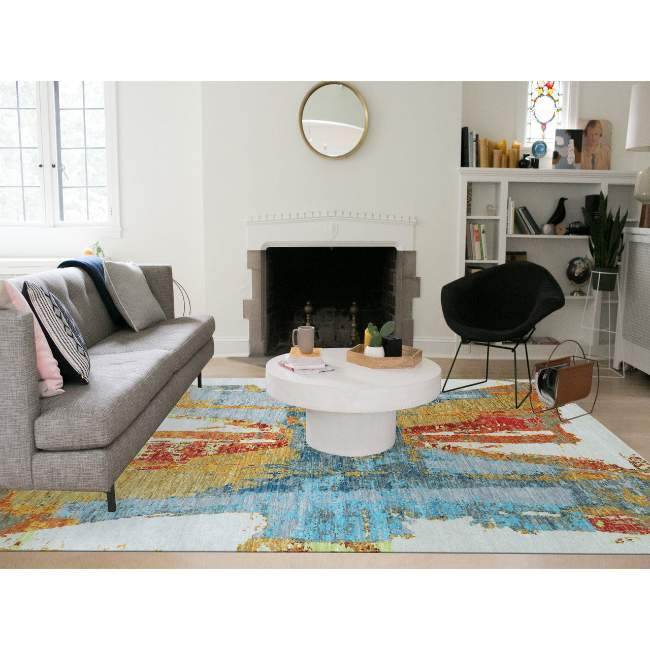 Modern and Contemporary Wool Hand Knotted Rug Ivory No Border 10.3X14.0 -O079964