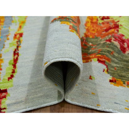 Modern and Contemporary Wool Hand Knotted Rug Ivory No Border 10.3X14.0 -O079964