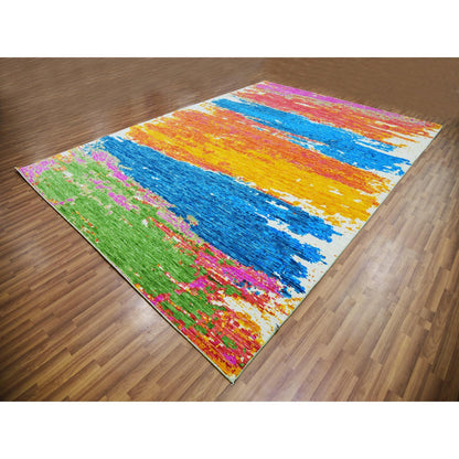 Modern and Contemporary Wool Hand Knotted Rug Multicolored No Border 10.0X14.1 -O079965