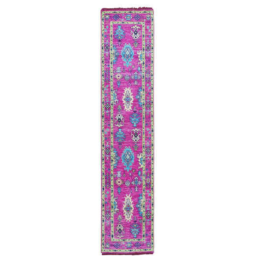Oushak And Peshawar Wool Hand Knotted Rug Pink Pink 2.7X11.10 -O079967