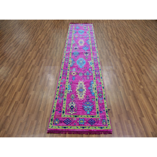 Oushak And Peshawar Wool Hand Knotted Rug Pink Pink 2.7X11.10 -O079967