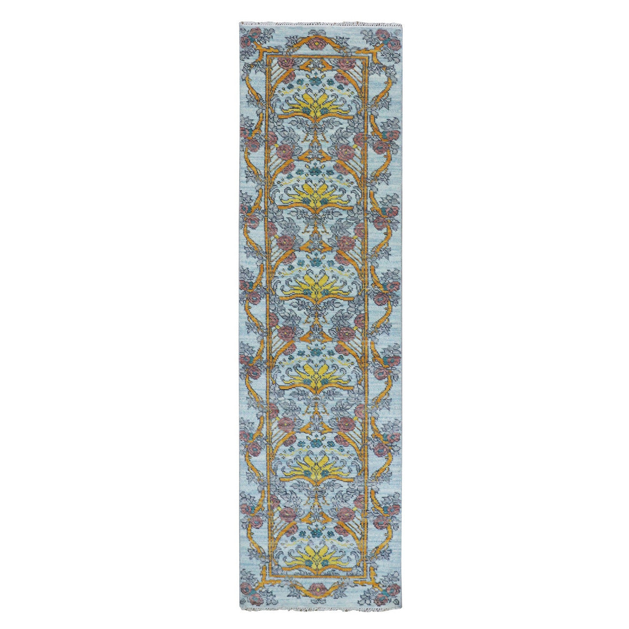 Blue 2'8" x 9'5" Modern and Contemporary Hand knotted Wool Rug - Sku: O079968