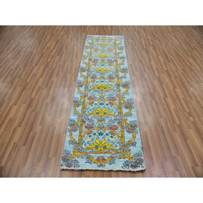 Modern and Contemporary Wool Hand Knotted Rug Blue Blue 2.8X9.5 -O079968