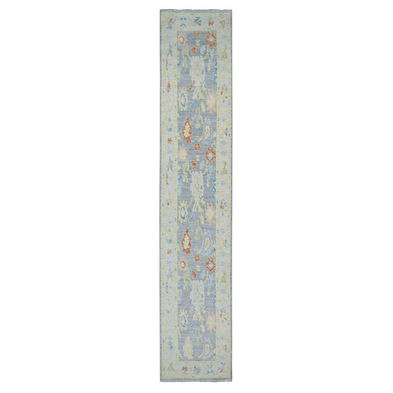 Gray 2'0" x 15'7" Oushak And Peshawar Light Hand knotted Wool Rug - Sku: O079970