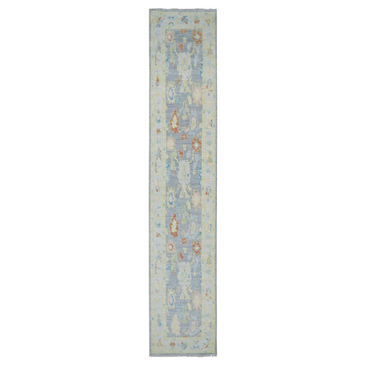 Oushak And Peshawar Wool Hand Knotted Rug Grey Light Gray 2.0X15.7 -O079970