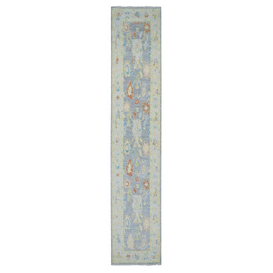 Oushak And Peshawar Wool Hand Knotted Rug Grey Light Gray 2.0X15.7 -O079970