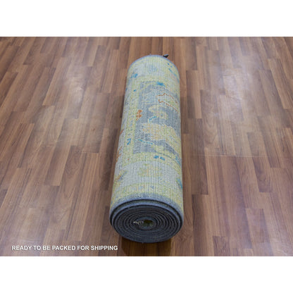 Oushak And Peshawar Wool Hand Knotted Rug Grey Light Gray 2.10X15.7 -O079971