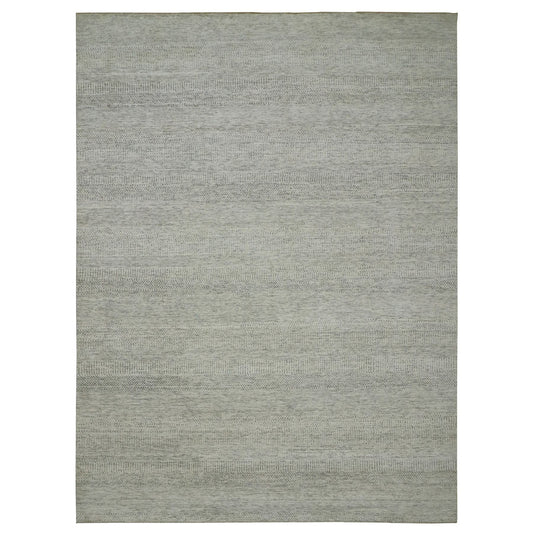 Modern and Contemporary Wool Hand Knotted Rug Ivory No Border 9.1X12.1 -O079976