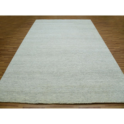 Modern and Contemporary Wool Hand Knotted Rug Ivory No Border 9.1X12.1 -O079976