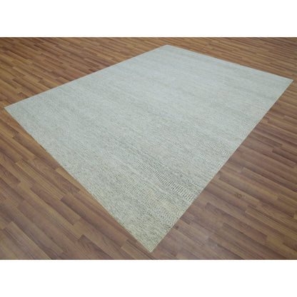 Modern and Contemporary Wool Hand Knotted Rug Ivory No Border 9.1X12.1 -O079976