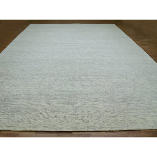 Modern and Contemporary Wool Hand Knotted Rug Ivory No Border 14.0X18.1 -O079980