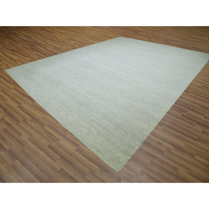 Modern and Contemporary Wool Hand Knotted Rug Ivory No Border 14.0X18.1 -O079980