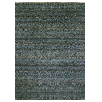 Modern and Contemporary Wool Hand Knotted Rug Blue No Border 10.0X13.11 -O079991