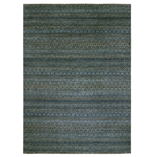 Modern and Contemporary Wool Hand Knotted Rug Blue No Border 10.0X13.11 -O079991