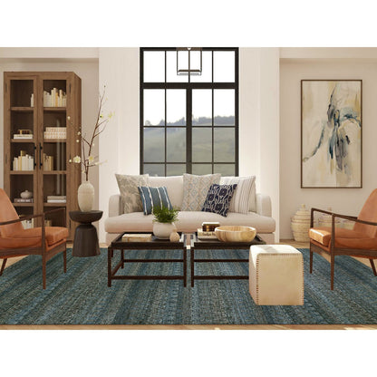 Modern and Contemporary Wool Hand Knotted Rug Blue No Border 10.0X13.11 -O079991