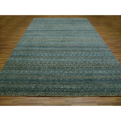 Modern and Contemporary Wool Hand Knotted Rug Blue No Border 10.0X13.11 -O079991