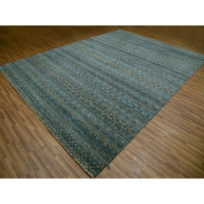 Modern and Contemporary Wool Hand Knotted Rug Blue No Border 10.0X13.11 -O079991