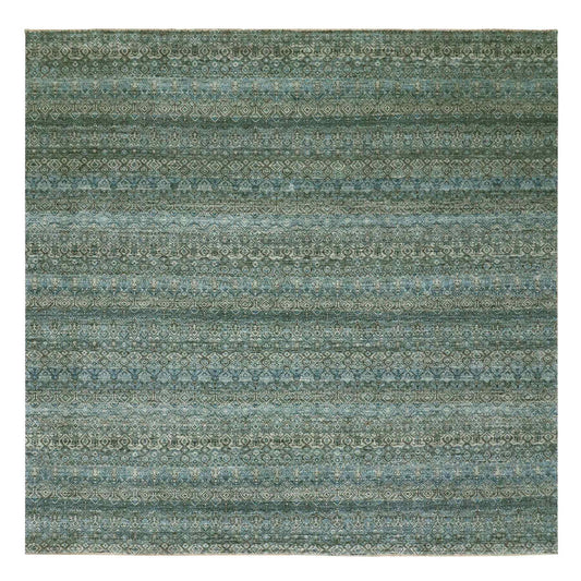 Modern and Contemporary Wool Hand Knotted Rug Blue No Border 9.10X9.11 -O079992