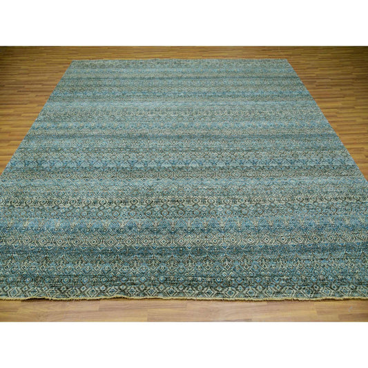 Modern and Contemporary Wool Hand Knotted Rug Blue No Border 9.10X9.11 -O079992