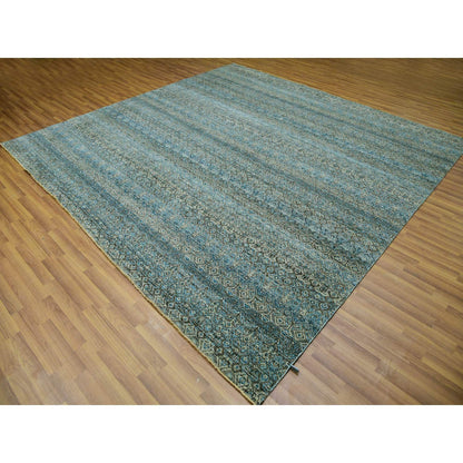 Modern and Contemporary Wool Hand Knotted Rug Blue No Border 9.10X9.11 -O079992