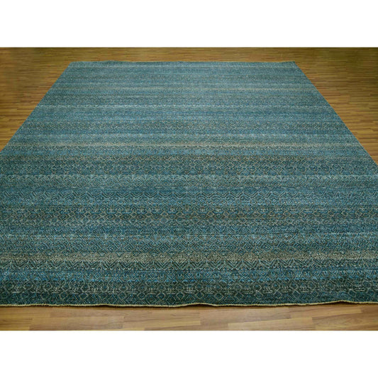 Modern and Contemporary Wool Hand Knotted Rug Blue No Border 11.11X11.11 -O079995