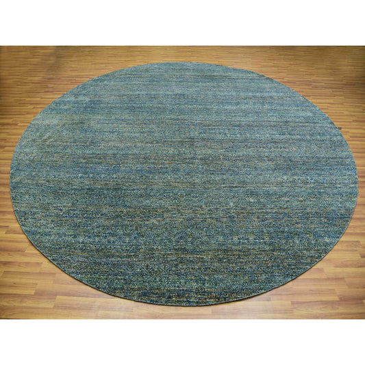 Modern and Contemporary Wool Hand Knotted Rug Green No Border 11.11X11.11 -O079997