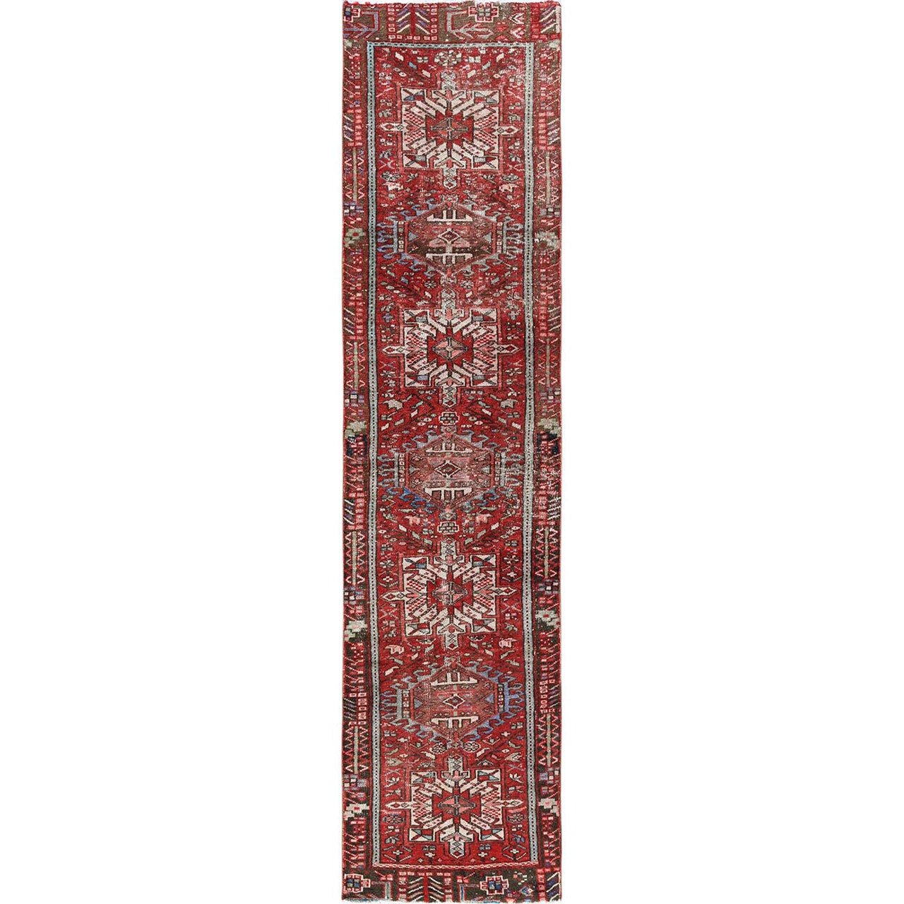 Overdyed & Vintage Wool Hand Knotted Rug Red 2.6x9.9 -O0799