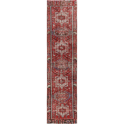 Overdyed & Vintage Wool Hand Knotted Rug Red 2.6x9.9 -O0799