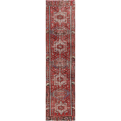 Overdyed & Vintage Wool Hand Knotted Rug Red 2.6x9.9 -O0799