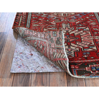 Overdyed & Vintage Wool Hand Knotted Rug Red 2.6x9.9 -O0799