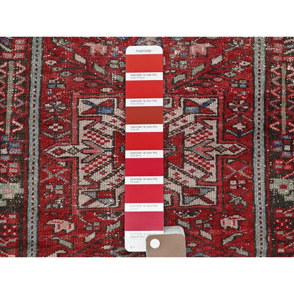 Overdyed & Vintage Wool Hand Knotted Rug Red 2.6x9.9 -O0799