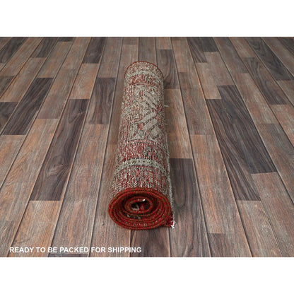 Overdyed & Vintage Wool Hand Knotted Rug Red 2.6x9.9 -O0799