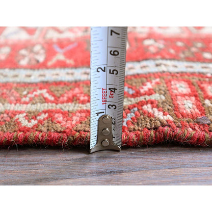 Overdyed & Vintage Wool Hand Knotted Rug Red 2.6x9.9 -O0799