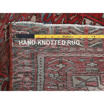 Overdyed & Vintage Wool Hand Knotted Rug Red 2.6x9.9 -O0799