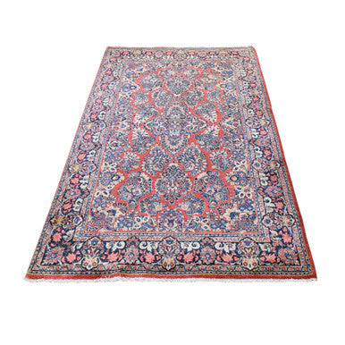 Antique Wool Hand Knotted Rug Red Navy Blue 6.0X8.7 -O080001