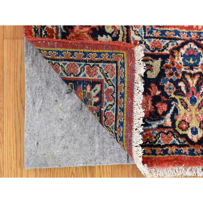 Antique Wool Hand Knotted Rug Red Navy Blue 6.0X8.7 -O080001